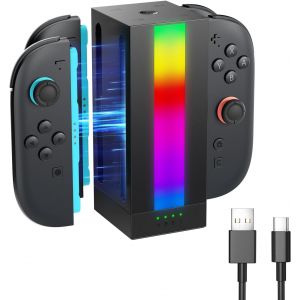 Hljhj-Energyflow Station De Charge Pour Manettes Nintendo Switch 2 Joy Con, Station De Charge Rvb 4 En 1, Indicateur Led, Accessoires Switch2 Joy Con Avec Câble Usb C De 1,5 M - Neuf