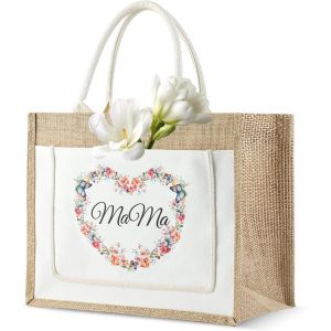 SJZG-Sac En Tissu, Sacs De Courses Et Cabas, Sacs De Courses Personnalis&eacute;s Avec Lettres Et Coeurs, Sac En Jute Pour Maman, Cadeau Pour Femme, Cadeau Pour Maman, Pour La F&ecirc;te Des M&egrave;res (B) - Neuf