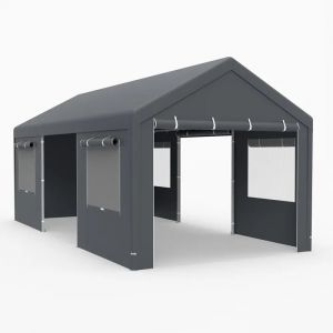 Abri De Rangement Pour V&eacute;los 305 X 586 Cm Costway-Fen&ecirc;tres Ventil&eacute;es &Agrave; Enroulement-Parois Lat&eacute;rales-Portes Amovibles-B&acirc;che Pe-Gris - Neuf
