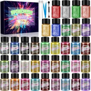 Mevronisshop-Poudre De Mica - Pigment R&eacute;sine &Eacute;poxy 30 Couleurs + 6 Couleurs Feuille D'or, Colorant De Savon, Poudre De Mica M&eacute;tallique Naturel Pour La Fabrication De Bijoux, Fabrication Bougie, Verni - Neuf