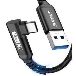 Câble USB C, 0,3 m Câble USB C 90 Degrés Angle Nylon USB vers USB C Compatible avec iPhone 16/15 Pro Max, Galaxy S24/S23/S22, P30 Lite - Neuf