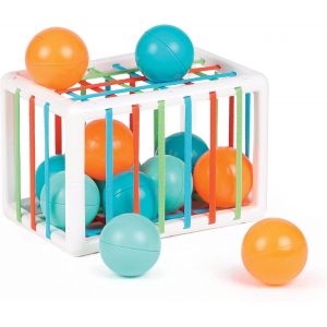 KALANKA-- Cube De Manipulation - Jouets D'Éveil Bébé - Dès 10 Mois - Développe La Réflexion, La Motricité Fine, Le Toucher & La Découverte - 1 Cube Élastique + 12 Balles Oranges & Bleues Au Son Rigol - Neuf