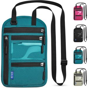 NSIECD-Pochette Tour de Cou Voyage Bloqueur RFID Sac de Passeport pour Femme Homme Imperméable Porte-Passeport avec Bandoulière Réglable pour Cartes Éléphone (Bleu Lac) - Neuf
