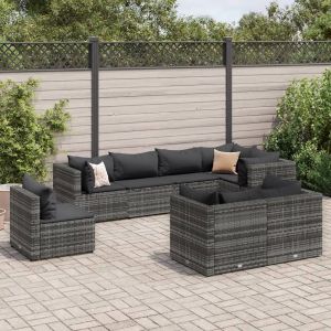 Prolenta Premium - Salon De Jardin 8 Pcs Avec Coussins Gris R&eacute;sine Tress&eacute;e - Neuf