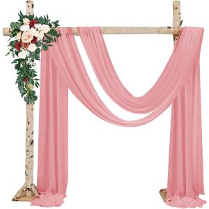Chenquansarl-Lot De 2 Panneaux De Tissu Drapé En Mousseline De Soie Transparente Pour Arche De Mariage, Cérémonie, Fête, Décoration De Plafond - 71,1 Cm X 6,1 M - Rose Poudré - Neuf