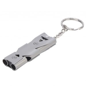 Sifflet De Survie En Plein Air Avec Porte-CléS, Double Tubes En Acier Inoxydable, Sifflet De SéCurité Gris - Neuf