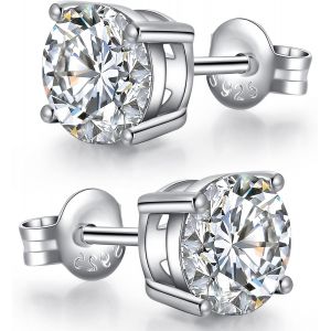 Cmjaagur-Boucle Doreille Homme Diamant Boucle Oreille En Argent Sterling 925 Pour Hommes Femmes Avec Aaaa+ Zircone 4mm -8mm, Plaque Or Blanc 18 Carats¡­[M983] - Neuf