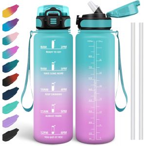 Shiba-Gourde 1l, Étanches, Gourde Paille, Sans Bpa & Réutilisable, Bouteille, Motivation Bouteille D'eau, Avec Marqueur De Temps, [3 - Neuf