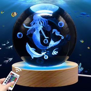 KUWL-Veilleuse Sirène 80 Mm Pour Enfants, Cadeaux Pour Filles, Illusion 3D, Lumière Led, Télécommande, 16 Changements De Couleur, Intensité Variable, Cadeau De Noël Pour Fille Et Garçon - Neuf
