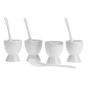 Set De 4 Coquetiers En Porcelaine Blanche Avec Cuill&egrave;res - Neuf