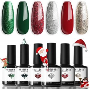 Vernis À Ongles Uv Semi Permanent Vert Rouge Pailleté, Vert Sapin Lot 6 Couleur Noël Kit Soak Off Gel Nail Polish Pour Banquet, Fête, Nail Art Manucure - Neuf