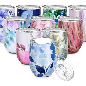 Tianyi-Verre À Vin Isotherme En Acier Inoxydable De 355 Ml Avec Couvercle Coulissant Et Paille En Métal, Tasse De Voyage Pour Garder Le Café Au Froid, Les Cocktails, Érable Bleu - Neuf