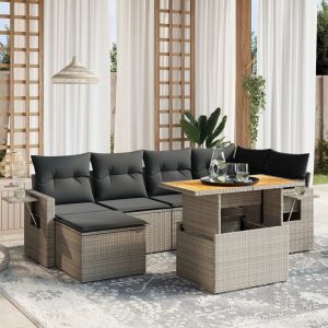 Prolenta Premium - Salon De Jardin Avec Coussins 7 Pcs Gris R&eacute;sine Tress&eacute;e - Neuf