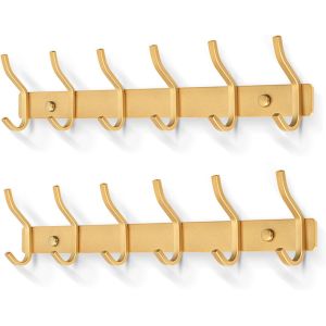 Porte Manteau Mural de 6 Crochets, Pat&egrave;res Porte Manteaux Crochet Mural pour Serviettes en Acier Inoxydable (Dor&eacute;, 6 Crochets, 2 Packs) - Neuf