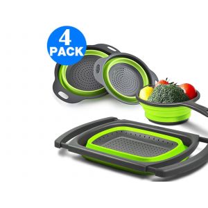Ensemble De 4 Passoires De Cuisine Pliables Vertes - Neuf
