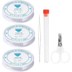 Mevronisshop-Fil Elastique Pour Bracelet Resistant, 3 Rouleaux Fil Pour Bracelet Perle Transparent, Fil Nylon Pour Bracelet 0.5mm 0.8mm 1mm, Avec Ciseaux Et Aiguille &Agrave; Perles Pour Fabrication De Bijo - Neuf