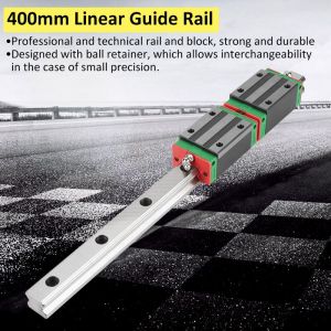 Rail de guidage lineaire HGR20 400 mm, 2 pieces, chariot coulissant pour routeur CNC avec kit de 4 ecrous de blocage de rail - Neuf