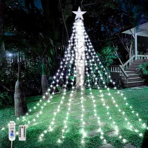 Guirlande Lumineuse Sapin de Noël, 9 Pièces 2M 198LEDs Solaire Extérieure Intérieure Lumineux Décorations, 8 Modes Guirlande Lumineuse avec Télécommande, Decoration Noel Exterieur - Neuf