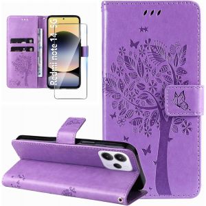KALANKA-Coque pour Xiaomi Redmi Note 14 5G Etui Portefeuille Cuir avec Verre Tremp&eacute; Motif Porte Carte &agrave; Rabat Clapet Housse Protection Flip Case &Eacute;tui Coque pour Xiaomi Redmi Note 14 5G-Violet - Neuf