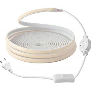 Tianyi-220v Ruban Led Exterieur Etanche 5m&egrave;tre,Cob Bande Lumineuse 288leds/M,Bandeau Rubans &Agrave; Led Blanc Froid 6000k,D&eacute;coration De La Maison &Eacute;clairage,Cuisine,Jardin,Lumi&egrave;re Led Avec Interrupteur - Neuf