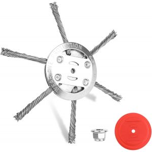 MEVRONISSHOP-Brosse T&ecirc;te D&eacute;broussailleuse &agrave; Mauvaise Herbes Tondeuse &agrave; Gazon Brosse, 25, 4 mm Brosse &agrave; D&eacute;sherber Ronde,T&ecirc;te Brosse D&eacute;sherbage avec Accessoires, pour Les Jardins, Les pelouses - Neuf