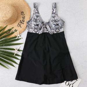 Maillot De Bain Une Pièce Cache-Ventre (Serpent Noir Et Blanc M, Tour De Taille 72 Cm) Pour Femme, Imprimé Push-Up Avec Jupe, Grande Taille, Vêtements De Plage, Bikini, Jupe De Plage - Neuf