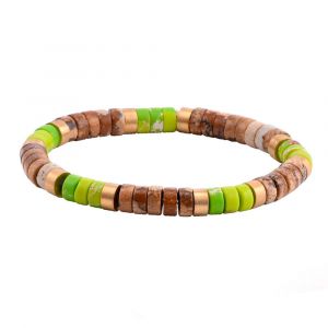 Bracelet Perles Heishi Jaspe Paysage Jaspe Vert Jaune - Neuf