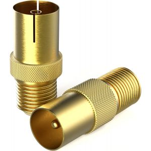 Adaptateur SAT - Connecteur F au C&acirc;ble d'Antenne Coaxiale IEC, Convertisseur de C&acirc;ble SAT vers Antenne, Set de 2 Adaptateurs pour Connexions F et Coaxiales, type F femelle - TV m&acirc;le/femelle - Neuf