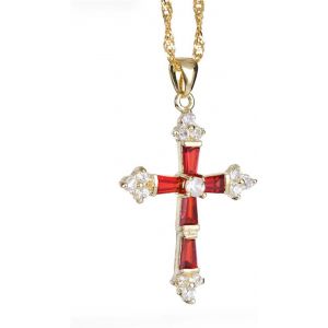 Kal-Croix Pendentif Avec 18"" Chaîne & Trapezoid Cut Cz [5 Couleurs Disponibles] En Plaqué Or Jaune,Simple Moderne Élégant - Neuf