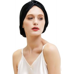 Bonnet de Nuit 100% Soie de m&ucirc;rier 22 Momme pour Femme - Soin des Cheveux en Soie Naturelle pour Dormir, Bonnet en Soie avec &eacute;lastique Qui Reste sur la t&ecirc;te, pliss&eacute; Classique - Neuf