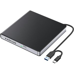 Lecteur CD DVD Externe USB 3.0 USB C Lecteur CD Externe pour Ordinateur Portable Bureau PC Macbook iMac, Graveur DVD +/-RW Lecteur Optique Externe DVD Lecteur DVD pour Windows 11/10/8/7/XP/Linux/Vista - Neuf