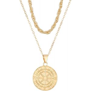Kal-Boussole Collier Pour Femmes, Collier Avec Pendentif Boussole Or/Argent, Double Collier Femme Cadeaux De Festivals Pour Famille Amis - Neuf