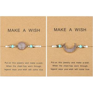 Kal-Faire Un V?u Soleil Et Lune À La Main Résine Druzy Bracelet Wrap Amitié Tressé Bracelet Réglable Poignet Cordon Perlé Bracelet Pour Femmes Filles - Neuf