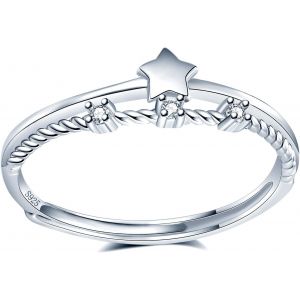 Kahfl-Bagues &Eacute;toile Ajustable En Argent Sterling 925 Femme Anneau De Bande Double Couche Bague Fille &Eacute;toile Avec Zircone Bijoux Cadeau Anneau Empilable - Neuf