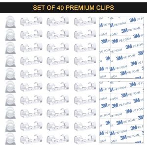 40PCS Clips C&acirc;bles Adh&eacute;sifs Rangement de C&acirc;bles Fixation Auto Collant,Gestion de C&acirc;ble Support Organiseur de Fils Electriques pour TV-Transparent - Neuf