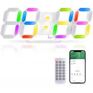 CMWX-Réveil numérique 3D LED 9,7 Pouces 7 Couleurs Température avec RGB, contrôle par Application et télécommande Horloge pour Chambre à Coucher/Salon/Bureau - Neuf