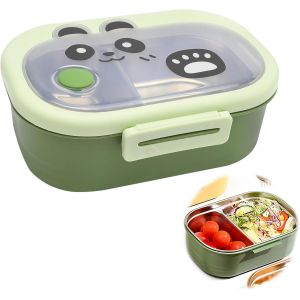 Kal-Bo&icirc;te &Agrave; D&eacute;jeuner Pour Enfant En Acier Inoxydable Avec 2 Compartiments - Motif Panda - Avec Cloison Pour Les Repas, Les Snacks, L'&eacute;cole, La Maternelle, La Randonn&eacute;e, Les Voyages - Neuf