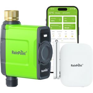 NouvelHorizonstore-Programmateur Arrosage WiFi avec Passerelle D'antenne Smart Minuteur Arrosage Automatique Commande APP/vocale, Entr&eacute;e en Laiton, Bas&eacute; M&eacute;t&eacute;o, Arrosage Manuel, 6 Programmations, pour - Neuf