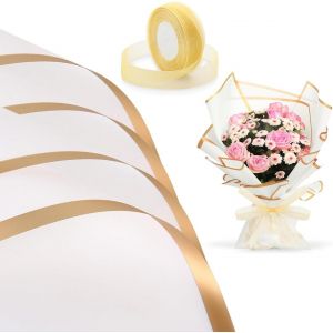 20 Feuilles De Papier Cadeau Fleuriste Imperméable (58x58 Cm), Emballage Avec Ruban Pour Bouquets/Artisanat, Papier Emballage Fleuriste Papier Bouquet De Fleur - Neuf