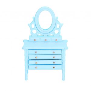Coiffeuse miniature en bois avec miroir, echelle 1:12, pour maison de poupee, bleu - Neuf