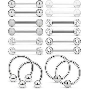 Nbgcm-Piercings Barbells,8paires 14g Piercing Teton Piercing Langue Piercing Tetons Piercing Langue Acier Chirurgical Piercings Barbells Argent Piercing Langue Téton Mamelon Barbell Bijoux Piercing - Neuf