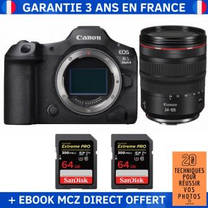 Canon EOS R5 Mark II + RF 24-105mm f/4 L IS USM + 2 SanDisk 64GB Extreme PRO UHS-II SDXC 300 MB/s + Ebook '20 Techniques pour Réussir vos Photos' - Appareil Photo Hybride Canon - Neuf