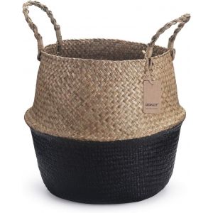 SUBZONAL-Panier Jonc De Mer Rangement Panier Plante Seagrass de Fleur Corbeille en Paille (Naturel + Noir) - Neuf