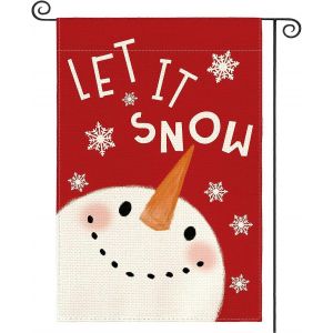 Bonhomme de neige et flocon de neige jardin du pavillon de 12 x 18 pouces &agrave; double face ext&eacute;rieure des drapeaux d'hiver de d&eacute;corations de no&euml;l pour l'ext&eacute;rieur rouge - Neuf
