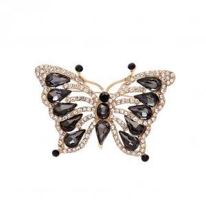 Femmes Femelle Papillon Forme Strass Broche El&eacute;gant Alliage Pin Bijoux Noir Blanc - Neuf