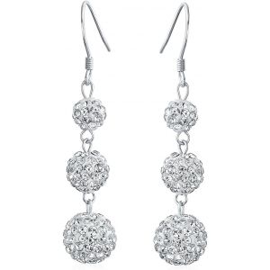 Kal-Boucles D'oreilles Pendantes En Cristal Pav&eacute; Noir, Rouge Et Blanc, Rondes Et Gradu&eacute;es &Agrave; Deux Ou Trois Niveaux Pour Femmes Adolescentes Argent Sterling .925 - Neuf
