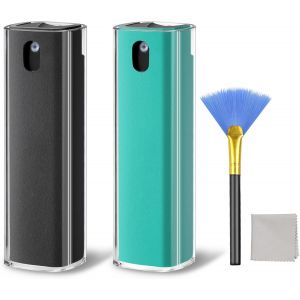 Electronics Lot de 2 vaporisateurs de nettoyage d'&eacute;cran pour &eacute;cran tactile, t&eacute;l&eacute;phone, ordinateur portable, objectif, TV, PC, &eacute;cran de voiture avec brosse et chiffon en microfibre Gris vert - Neuf