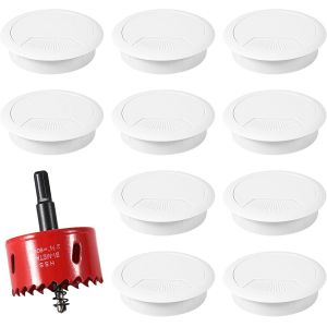 Lot de 10 passe-c&acirc;bles pour bureau-Passe-c&acirc;bles de 60 mm-Avec 1 passe-c&acirc;bles-Table ronde-Pour table,bureau,plans de travail (blanc) - Neuf