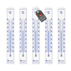 Lot de 5 thermom&egrave;tres d'ext&eacute;rieur analogiques de 17 cm de long - Affichage de la temp&eacute;rature de -30 &agrave; +50 &deg;C - En plastique - Couleur : blanc - R&eacute;sistant aux intemp&eacute;ries - Thermom&egrave;tre de - Neuf