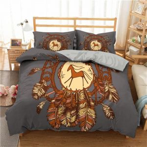 Housse De Couette Attrape-R&iquest;&ordm;ves Parure De Lit Boh&iquest;&ordm;me Dreamcatcher En Plumes Imprim&iquest;&iquest; Housse De Couette En Microfibre Et Taie D'oreiller Xcm Pi&iquest;&iquest;Ces (X Cm,Gris) - Neuf